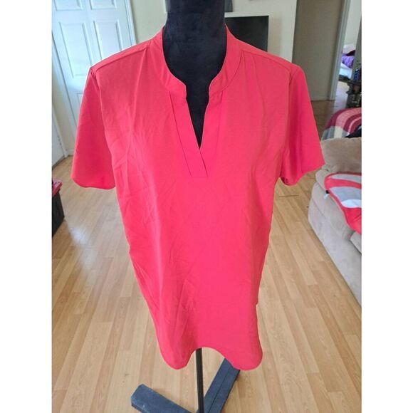 New XL Red Deep V Neck Short Sleeve Pullover Shirt Top Blouse - Picture 1 of 4